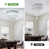 Chandelier in a dining room with 'Turn on' and 'Turn off' labels.